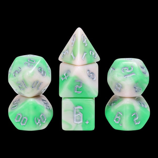 Early Spring 7pc Dice Set inked in Silver